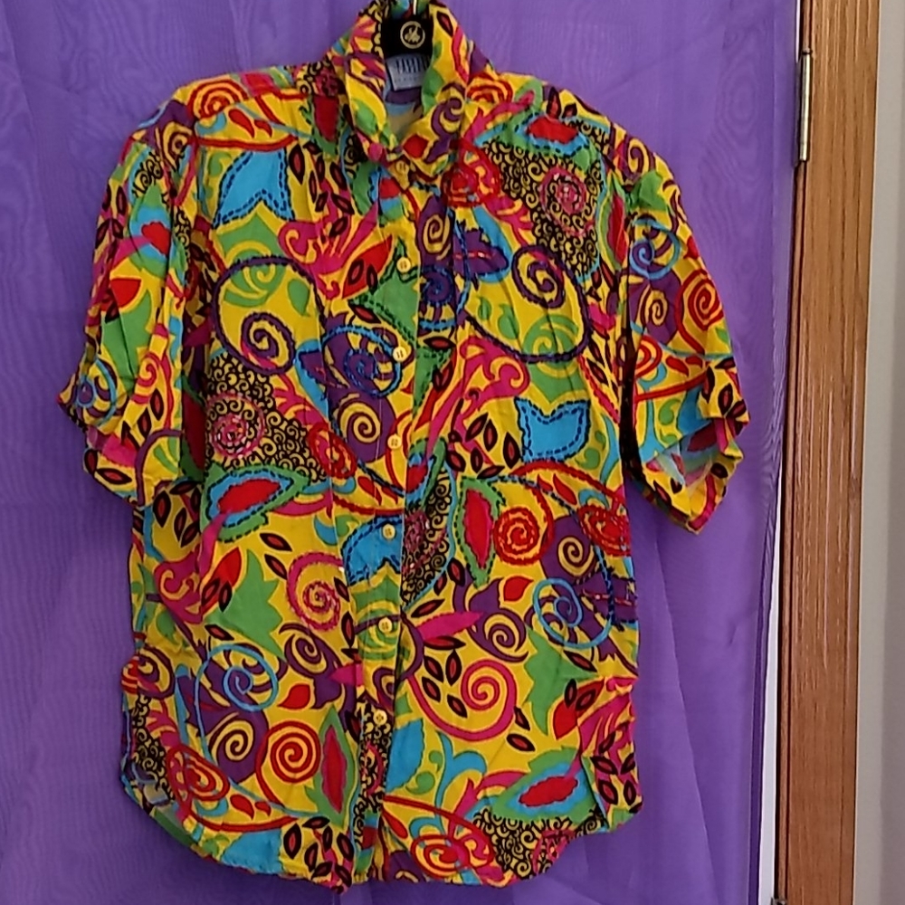 Bright multi colored button down shirt